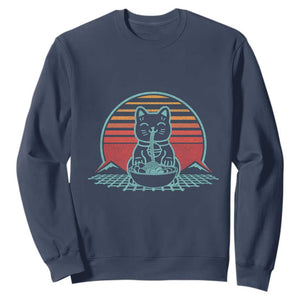 Retro Kawaii Cat Ramen Sweatshirt Anime Otaku Japanese Noodles Lover Aesthetic TS02 Navy Print Your Wear