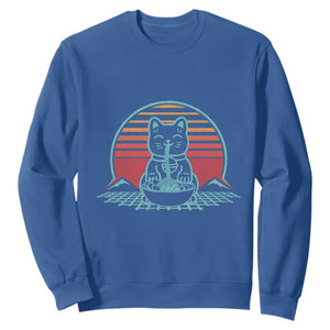 Retro Kawaii Cat Ramen Sweatshirt Anime Otaku Japanese Noodles Lover Aesthetic TS02 Royal Blue Print Your Wear