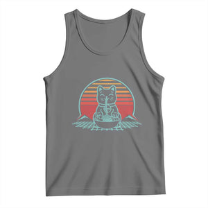 Retro Kawaii Cat Ramen Tank Top Anime Otaku Japanese Noodles Lover Aesthetic TS02 Black Heather Print Your Wear