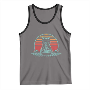 Retro Kawaii Cat Ramen Tank Top Anime Otaku Japanese Noodles Lover Aesthetic TS02 Deep Heather Black Print Your Wear