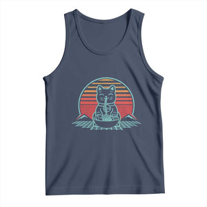 Retro Kawaii Cat Ramen Tank Top Anime Otaku Japanese Noodles Lover Aesthetic TS02 Navy Print Your Wear