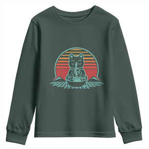 Retro Kawaii Cat Ramen Youth Sweatshirt Anime Otaku Japanese Noodles Lover Aesthetic TS02 Dark Forest Green Print Your Wear