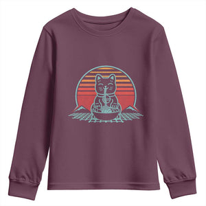 Retro Kawaii Cat Ramen Youth Sweatshirt Anime Otaku Japanese Noodles Lover Aesthetic TS02 Maroon Print Your Wear