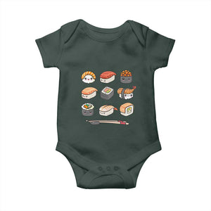 Kawaii Sushi Set Baby Onesie Japanese Food Lover Anime Otaku Manga TS02 Dark Forest Green Print Your Wear