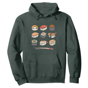 Kawaii Sushi Set Hoodie Japanese Food Lover Anime Otaku Manga TS02 Dark Forest Green Print Your Wear