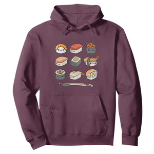 Kawaii Sushi Set Hoodie Japanese Food Lover Anime Otaku Manga TS02 Maroon Print Your Wear