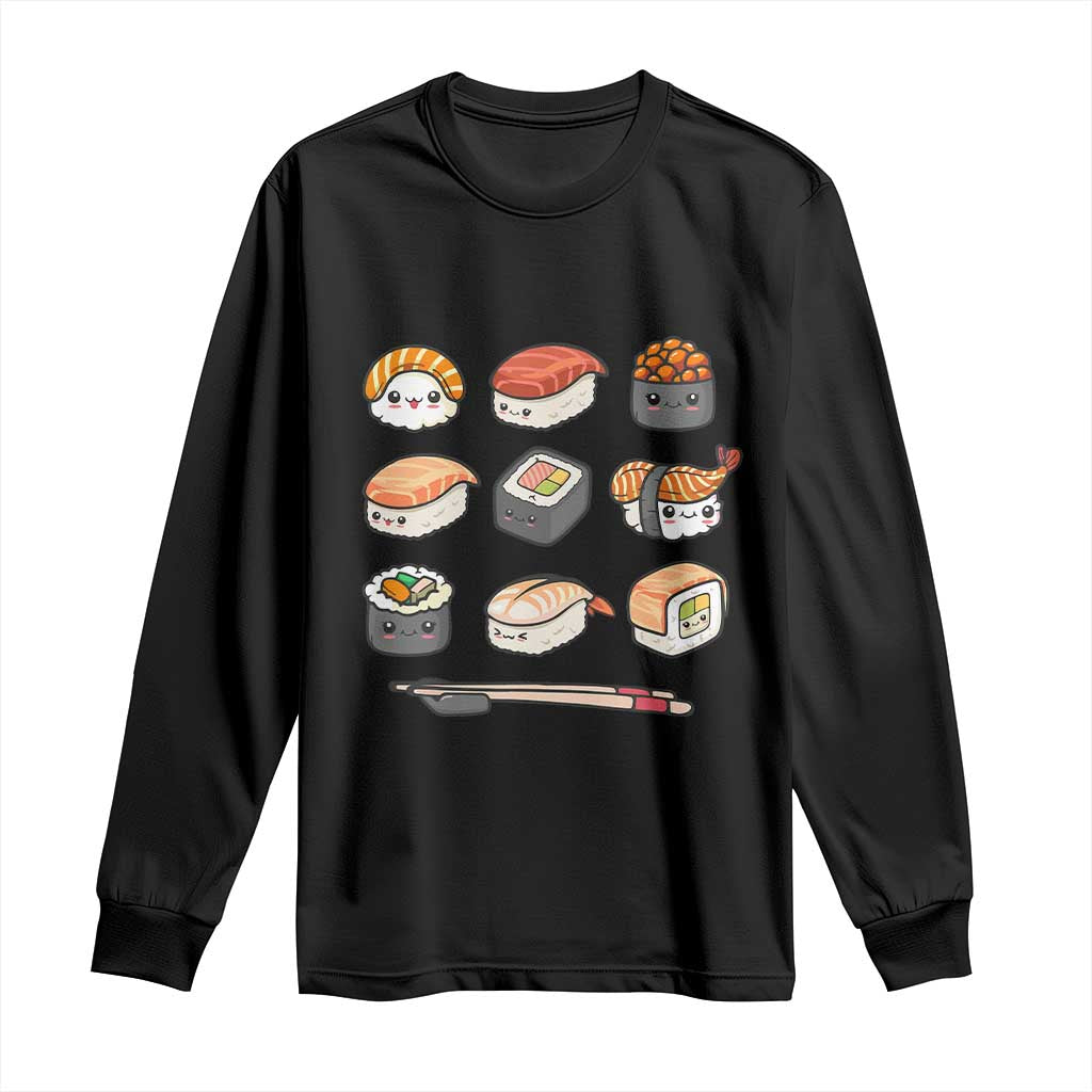 Kawaii Sushi Set Long Sleeve Shirt Japanese Food Lover Anime Otaku Manga TS02 Black Print Your Wear