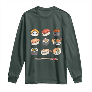 Kawaii Sushi Set Long Sleeve Shirt Japanese Food Lover Anime Otaku Manga TS02 Dark Forest Green Print Your Wear