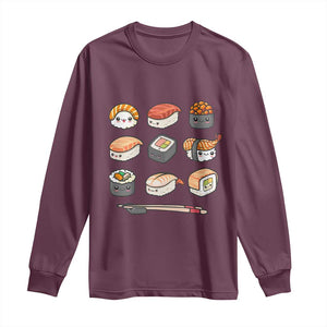 Kawaii Sushi Set Long Sleeve Shirt Japanese Food Lover Anime Otaku Manga TS02 Maroon Print Your Wear