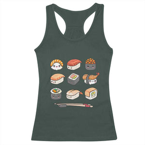 Kawaii Sushi Set Racerback Tank Top Japanese Food Lover Anime Otaku Manga TS02 Dark Forest Green Print Your Wear