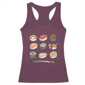 Kawaii Sushi Set Racerback Tank Top Japanese Food Lover Anime Otaku Manga TS02 Maroon Print Your Wear