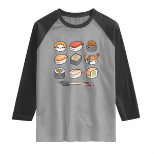 Kawaii Sushi Set Raglan Shirt Japanese Food Lover Anime Otaku Manga TS02 Sport Gray Black Print Your Wear