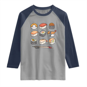 Kawaii Sushi Set Raglan Shirt Japanese Food Lover Anime Otaku Manga TS02 Sport Gray Navy Print Your Wear