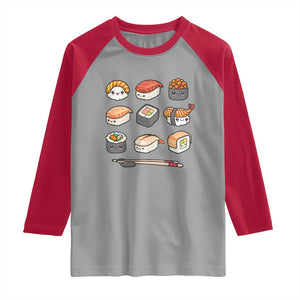 Kawaii Sushi Set Raglan Shirt Japanese Food Lover Anime Otaku Manga TS02 Sport Gray Red Print Your Wear