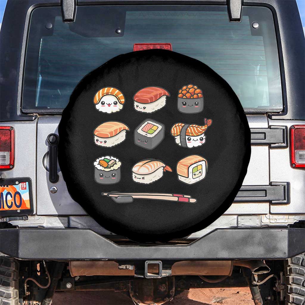 Kawaii Sushi Set Spare Tire Cover Japanese Food Lover Anime Otaku Manga TS02 No hole Black Print Your Wear