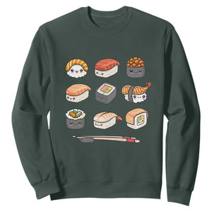 Kawaii Sushi Set Sweatshirt Japanese Food Lover Anime Otaku Manga TS02 Dark Forest Green Print Your Wear