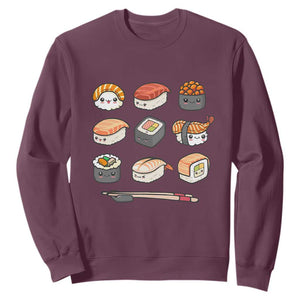 Kawaii Sushi Set Sweatshirt Japanese Food Lover Anime Otaku Manga TS02 Maroon Print Your Wear