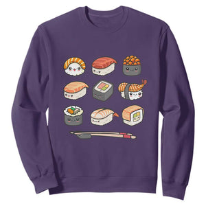 Kawaii Sushi Set Sweatshirt Japanese Food Lover Anime Otaku Manga TS02 Purple Print Your Wear