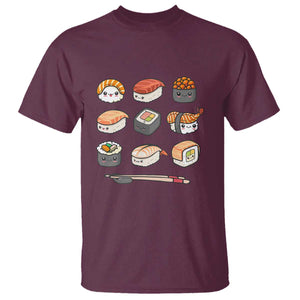 Kawaii Sushi Set T Shirt Japanese Food Lover Anime Otaku Manga TS02 Maroon Print Your Wear