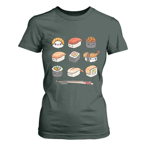 Kawaii Sushi Set T Shirt For Women Japanese Food Lover Anime Otaku Manga TS02 Dark Forest Green Print Your Wear