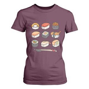 Kawaii Sushi Set T Shirt For Women Japanese Food Lover Anime Otaku Manga TS02 Maroon Print Your Wear