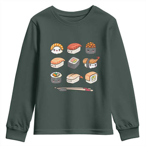 Kawaii Sushi Set Youth Sweatshirt Japanese Food Lover Anime Otaku Manga TS02 Dark Forest Green Print Your Wear