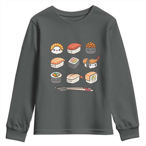 Kawaii Sushi Set Youth Sweatshirt Japanese Food Lover Anime Otaku Manga TS02 Dark Heather Print Your Wear