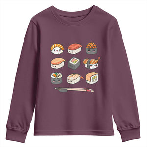 Kawaii Sushi Set Youth Sweatshirt Japanese Food Lover Anime Otaku Manga TS02 Maroon Print Your Wear