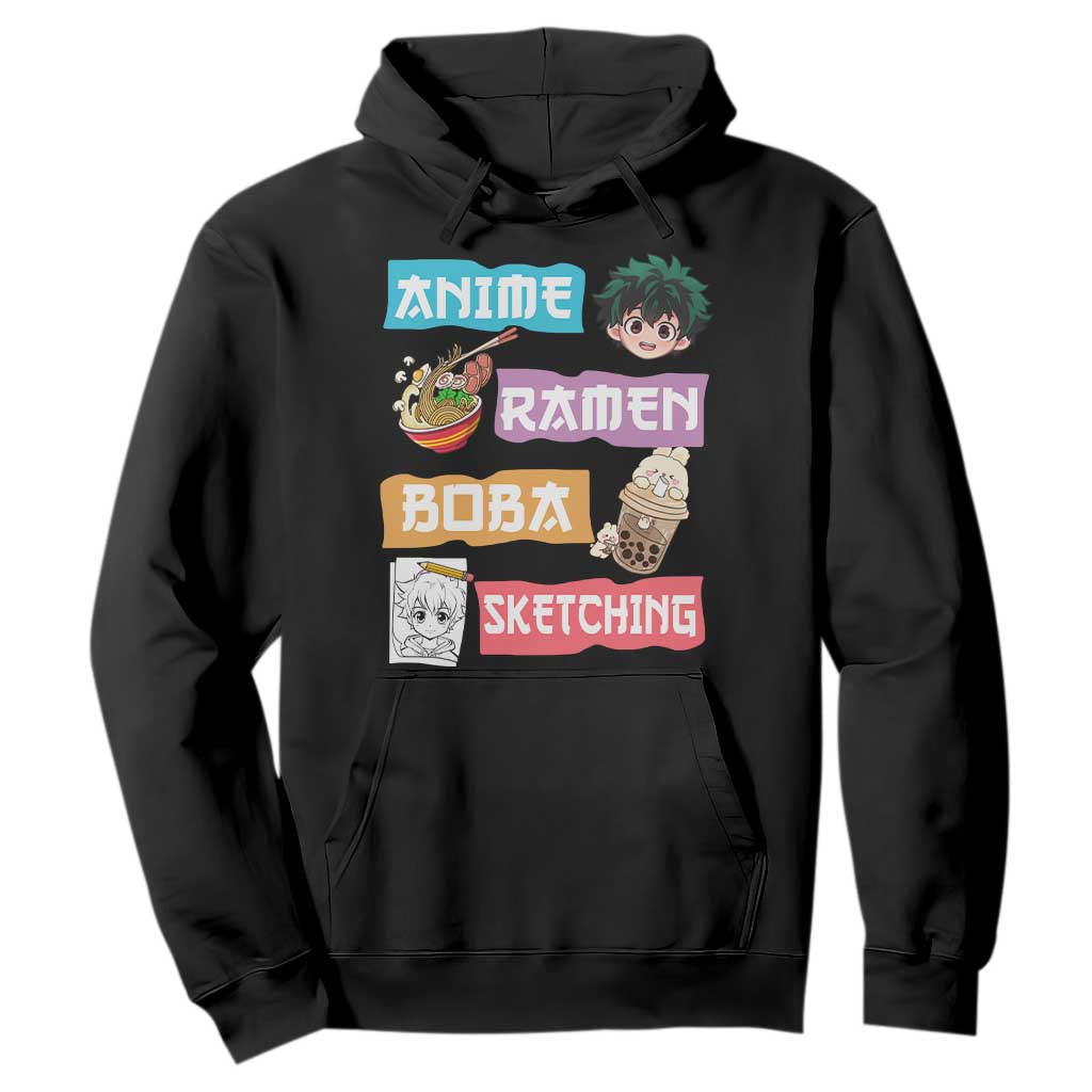 Anime Ramen Boba Sketching Hoodie Kawaii Otaku Anime Manga Japanese Pop Culture Cute Graphic TS02 Black Print Your Wear