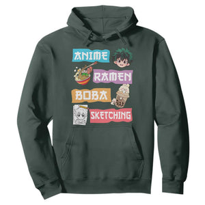 Anime Ramen Boba Sketching Hoodie Kawaii Otaku Anime Manga Japanese Pop Culture Cute Graphic TS02 Dark Forest Green Print Your Wear