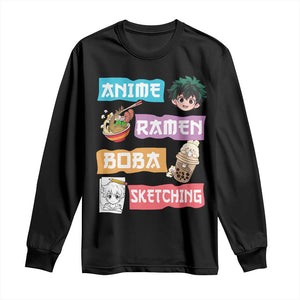 Anime Ramen Boba Sketching Long Sleeve Shirt Kawaii Otaku Anime Manga Japanese Pop Culture Cute Graphic TS02 Black Print Your Wear