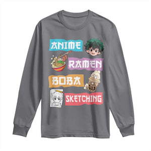 Anime Ramen Boba Sketching Long Sleeve Shirt Kawaii Otaku Anime Manga Japanese Pop Culture Cute Graphic TS02 Charcoal Print Your Wear