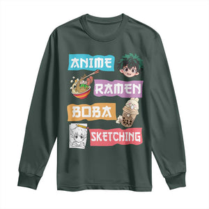 Anime Ramen Boba Sketching Long Sleeve Shirt Kawaii Otaku Anime Manga Japanese Pop Culture Cute Graphic TS02 Dark Forest Green Print Your Wear