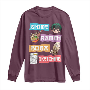 Anime Ramen Boba Sketching Long Sleeve Shirt Kawaii Otaku Anime Manga Japanese Pop Culture Cute Graphic TS02 Maroon Print Your Wear