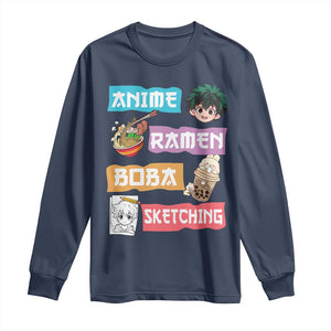 Anime Ramen Boba Sketching Long Sleeve Shirt Kawaii Otaku Anime Manga Japanese Pop Culture Cute Graphic TS02 Navy Print Your Wear