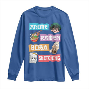 Anime Ramen Boba Sketching Long Sleeve Shirt Kawaii Otaku Anime Manga Japanese Pop Culture Cute Graphic TS02 Royal Blue Print Your Wear