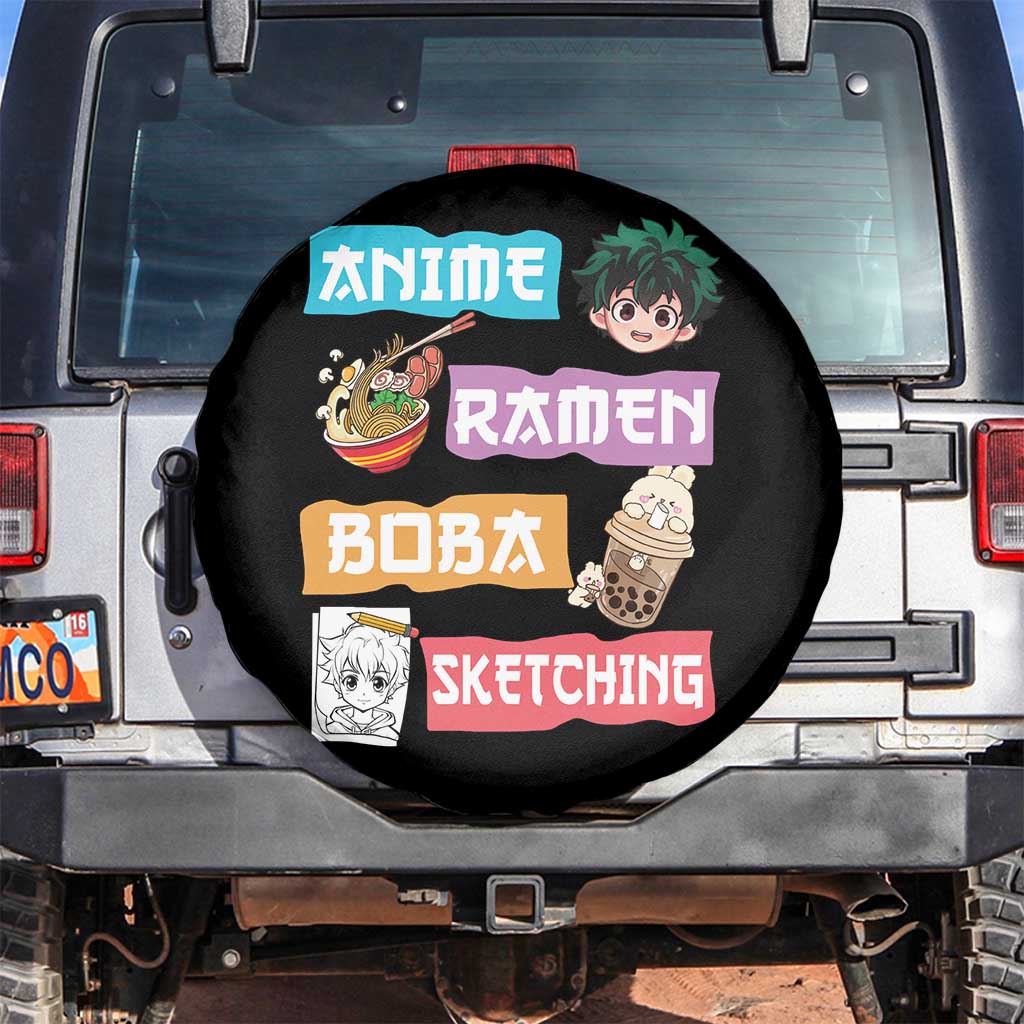 Anime Ramen Boba Sketching Spare Tire Cover Kawaii Otaku Anime Manga Japanese Pop Culture Cute Graphic TS02 No hole Black Print Your Wear