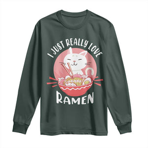 Funny Kawaii Cat Ramen Japanese Long Sleeve Shirt I Just Really Love Ramen Otaku Manga Cute Graphic TS02 Dark Forest Green Print Your Wear