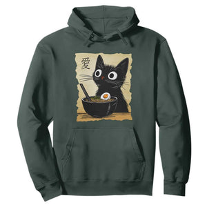 Funny Kawaii Cat Ramen Hoodie Japanese Noodles Lover Anime Otaku Manga Retro TS02 Dark Forest Green Print Your Wear