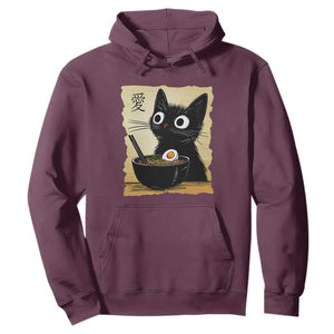 Funny Kawaii Cat Ramen Hoodie Japanese Noodles Lover Anime Otaku Manga Retro TS02 Maroon Print Your Wear