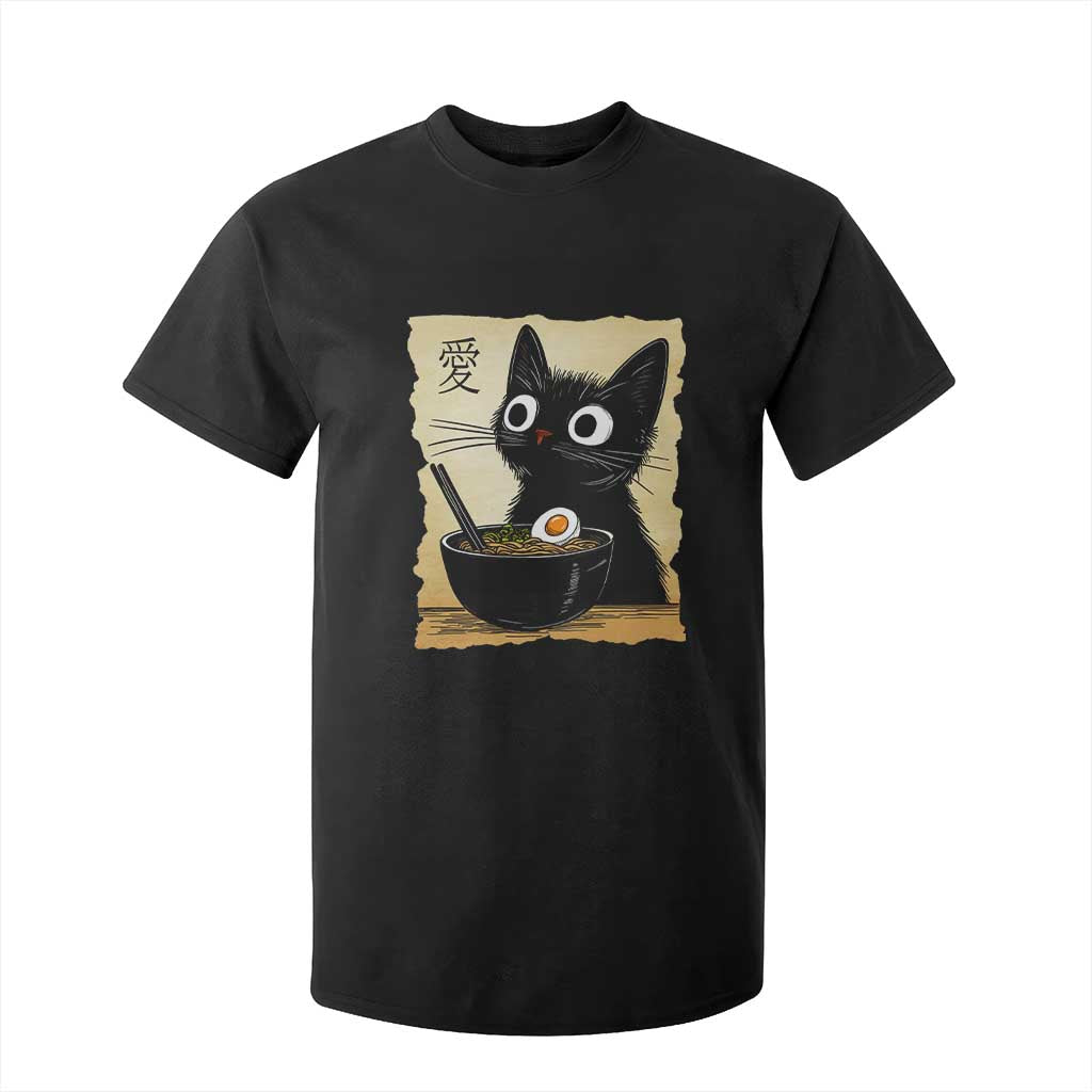 Funny Kawaii Cat Ramen T Shirt For Kid Japanese Noodles Lover Anime Otaku Manga Retro TS02 Black Print Your Wear