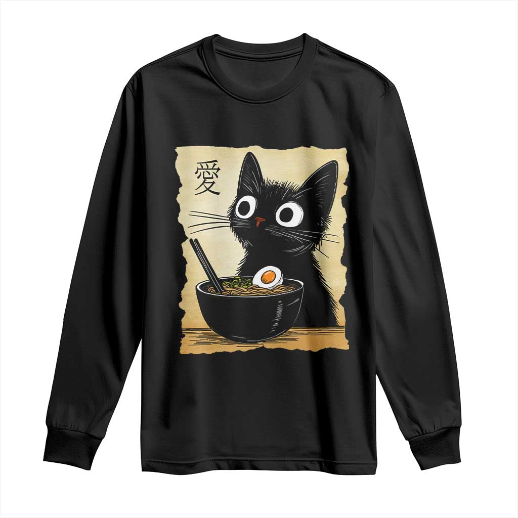 Funny Kawaii Cat Ramen Long Sleeve Shirt Japanese Noodles Lover Anime Otaku Manga Retro TS02 Black Print Your Wear