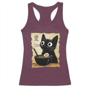 Funny Kawaii Cat Ramen Racerback Tank Top Japanese Noodles Lover Anime Otaku Manga Retro TS02 Maroon Print Your Wear