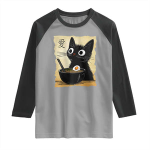 Funny Kawaii Cat Ramen Raglan Shirt Japanese Noodles Lover Anime Otaku Manga Retro TS02 Sport Gray Black Print Your Wear