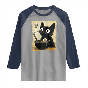 Funny Kawaii Cat Ramen Raglan Shirt Japanese Noodles Lover Anime Otaku Manga Retro TS02 Sport Gray Navy Print Your Wear