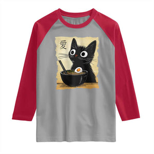 Funny Kawaii Cat Ramen Raglan Shirt Japanese Noodles Lover Anime Otaku Manga Retro TS02 Sport Gray Red Print Your Wear