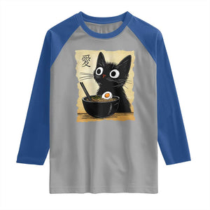 Funny Kawaii Cat Ramen Raglan Shirt Japanese Noodles Lover Anime Otaku Manga Retro TS02 Sport Gray Royal Print Your Wear