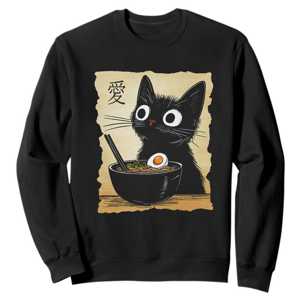 Funny Kawaii Cat Ramen Sweatshirt Japanese Noodles Lover Anime Otaku Manga Retro TS02 Black Print Your Wear