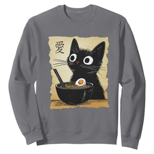 Funny Kawaii Cat Ramen Sweatshirt Japanese Noodles Lover Anime Otaku Manga Retro TS02 Charcoal Print Your Wear