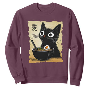 Funny Kawaii Cat Ramen Sweatshirt Japanese Noodles Lover Anime Otaku Manga Retro TS02 Maroon Print Your Wear